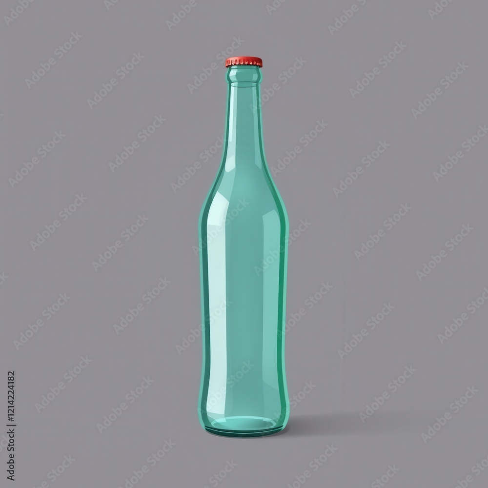 A Teal Glass Bottle With Red Cap Stands Alone A Teal Glass Bottle With Red Cap Stands Alone