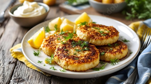 Wallpaper Mural Sildekaker - Pan-Fried Norwegian Herring Cakes with Dill and Lemon (Norwegian Cuisine) Torontodigital.ca