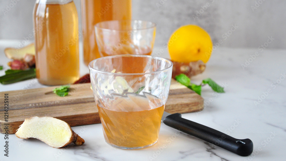 Fototapeta premium A Glass of Natural Probiobic Kombucha Drinks