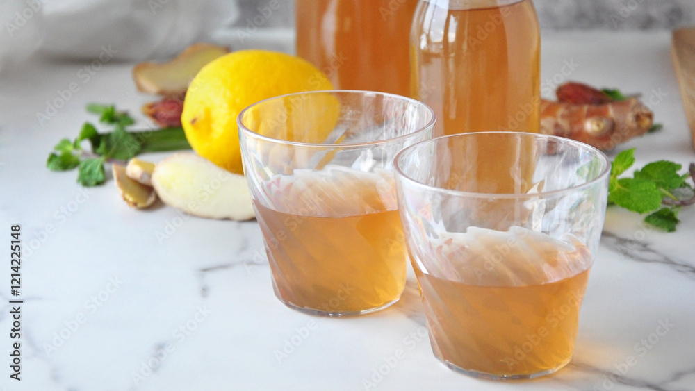 Close up a Glass of Kombucha Tea Close up a Glass of Kombucha Tea