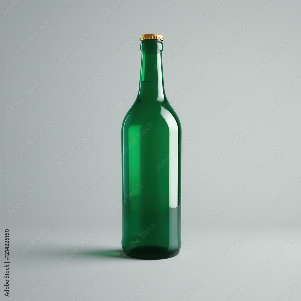 A single green glass bottle stands on a gray background A single green glass bottle stands on a gray background