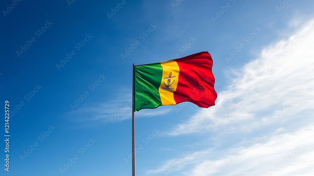 Senegal Flag Fluttering Against a Clear Blue Sky Symbolizing African Unity and Identity : Generative AI Senegal Flag Fluttering Against a Clear Blue Sky Symbolizing African Unity and Identity : Generative AI