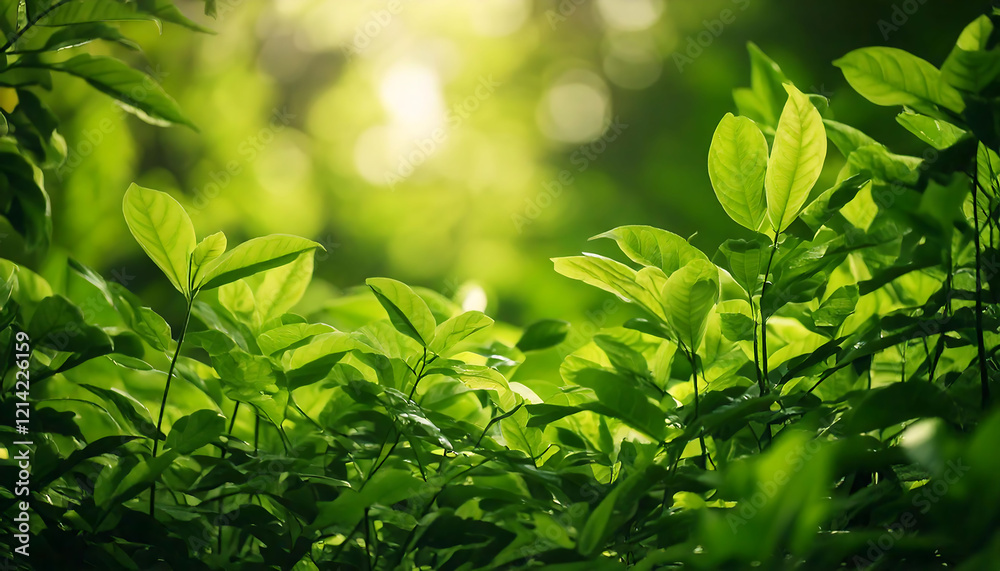 Lush green foliage bathed in sunlight. Vibrant leaves create a serene, natural backdrop perfect for nature documentaries, wellness websites, or eco-friendly product advertising. Lush green foliage bathed in sunlight. Vibrant leaves create a serene, natural backdrop perfect for nature documentaries, wellness websites, or eco-friendly product advertising.