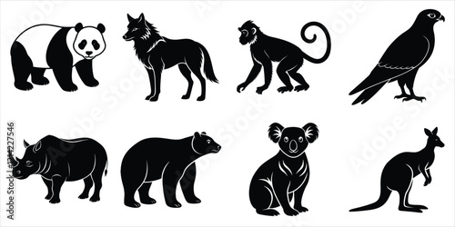 Photography Wild animals silhouette set. Animals vector illustration