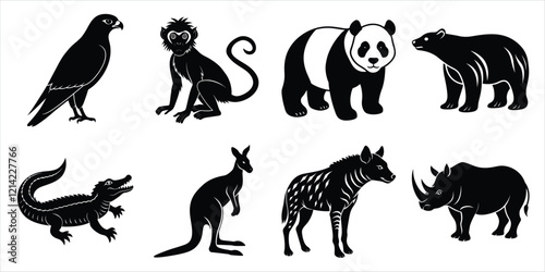Canvas Print Wild animals silhouette set. Animals vector illustration