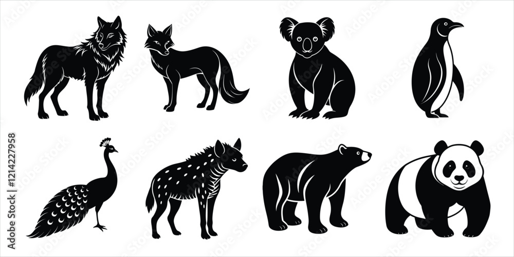 Obraz premium Wild animals silhouette set. Animals vector illustration