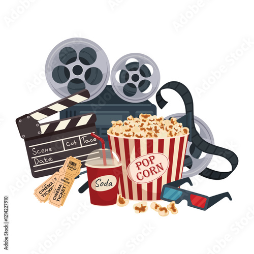 Hand drawn flat cinema composition background
