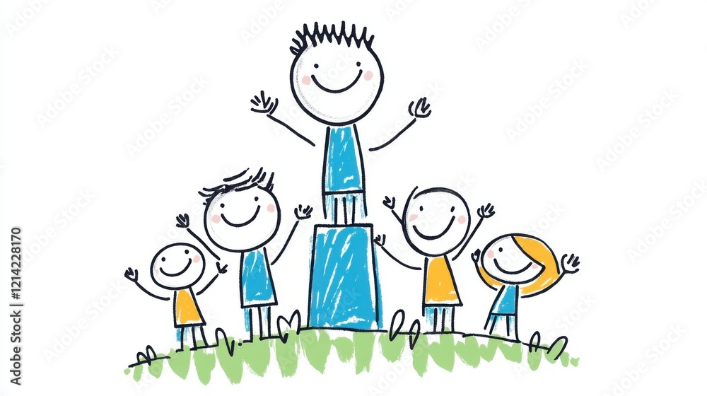 Fototapeta premium Happy Children Celebrating Achievement on a Green Hill with Joyful Expressions and Smiling Faces