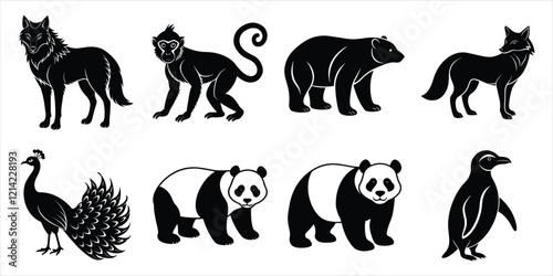 Canvas Print Wild animals silhouette set. Animals vector illustration