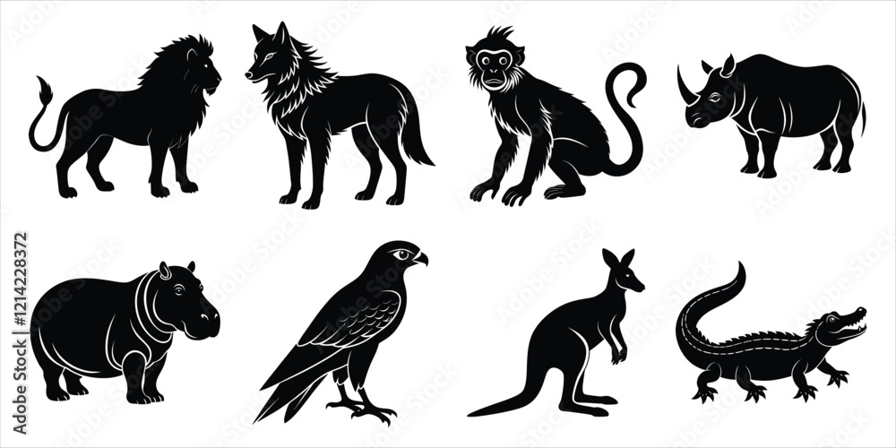 Obraz premium Wild animals silhouette set. Animals vector illustration