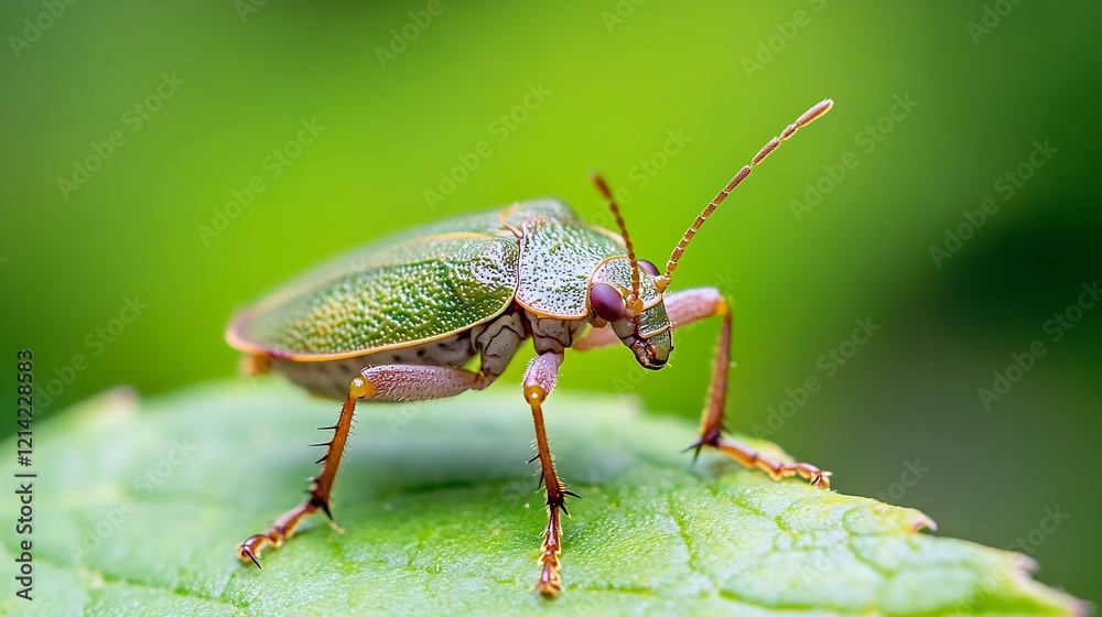 Shiny Green Tortoise Beetle on Leaf in Vibrant Natural Setting Closeup : Generative AI Shiny Green Tortoise Beetle on Leaf in Vibrant Natural Setting Closeup : Generative AI
