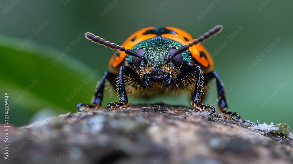 Naklejka premium CloseUp Portrait of Colorful Beetle with Distinctive Antennae : Generative AI