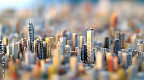 Vibrant aerial view of a modern urban skyline in miniature with sunlit skyscrapers : Generative AI