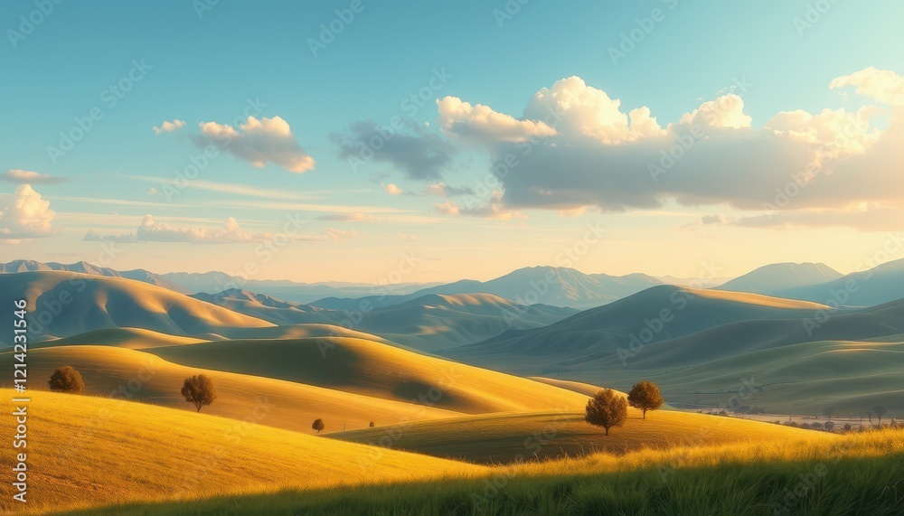 Fototapeta premium Golden Rolling Hills Under a Sunny Sky