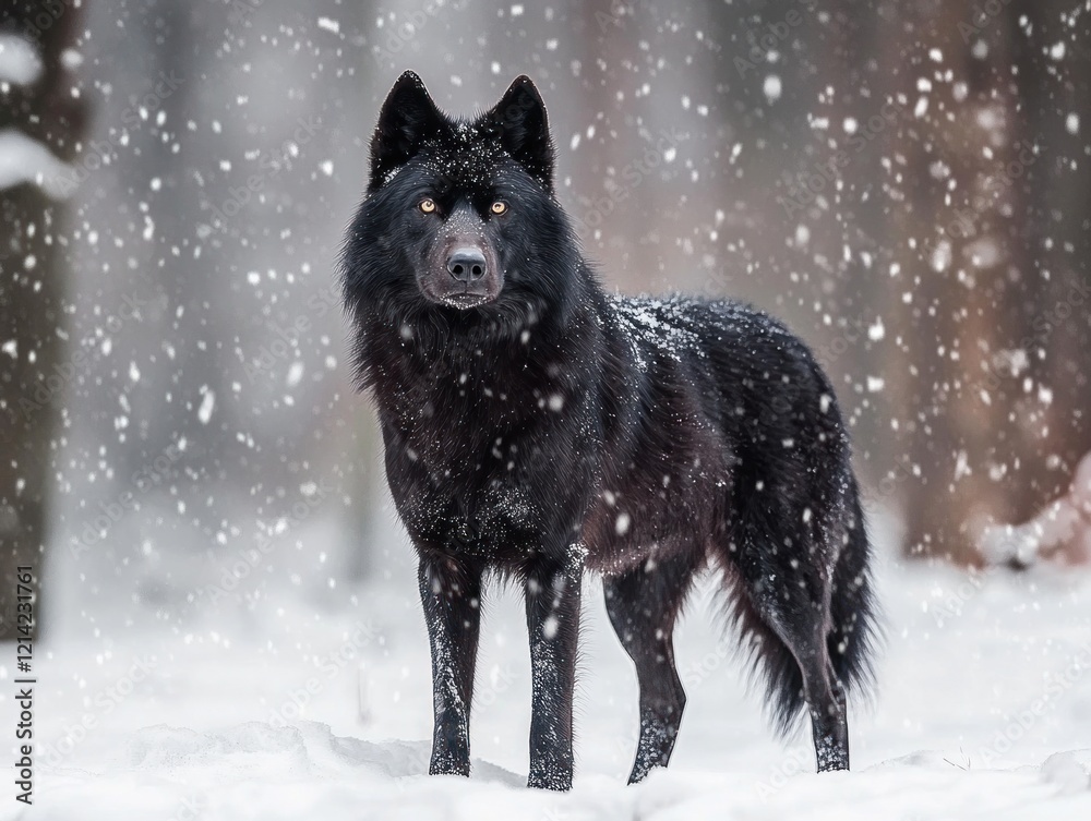 Obraz premium Black Wolf in Snow