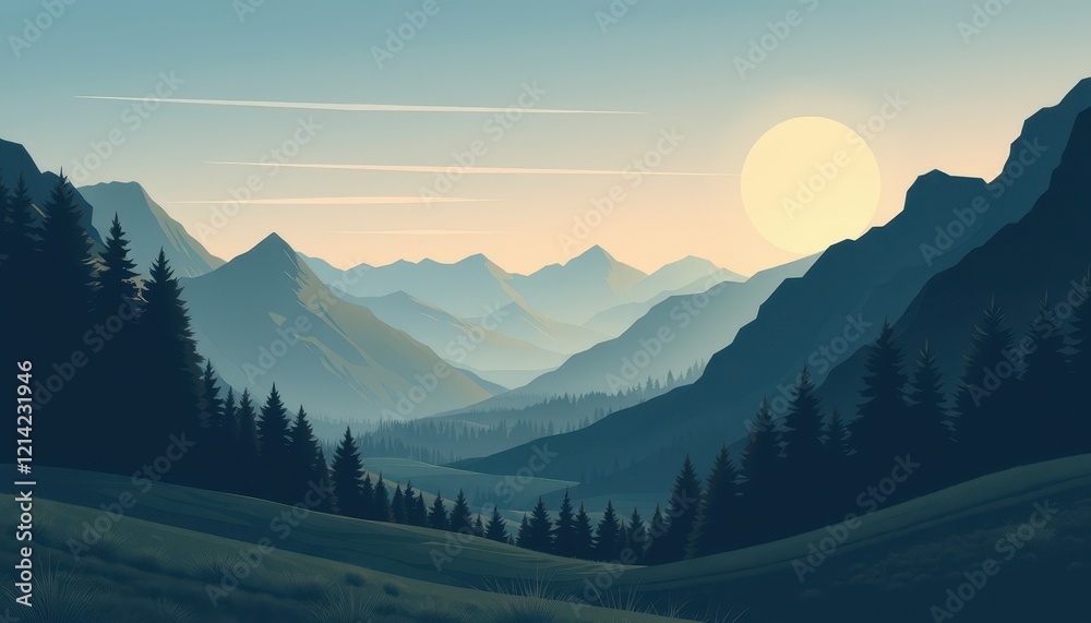 Obraz premium Majestic Mountain Range Sunrise Landscape Scene