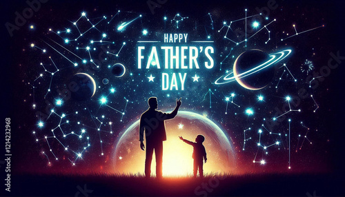 Celestial Father’s Day Poster with Starry Night Sky and Glowing Bold Happy Father’s Day Text