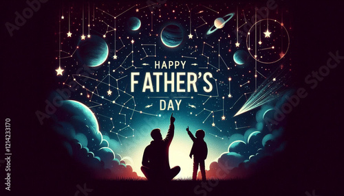 High-Quality Father’s Day Poster with Celestial Elements and Bold, Glowing Text for a Magical Celebration