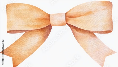 Elegant watercolor bow in soft orange tones, showcasing intricate details and smooth textures, perfect for gifts
