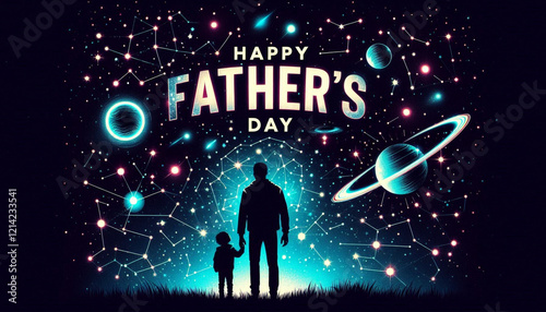 Celebrate Father’s Day with a Cosmic-Themed Poster Featuring Stars, Planets, and Glowing Typography