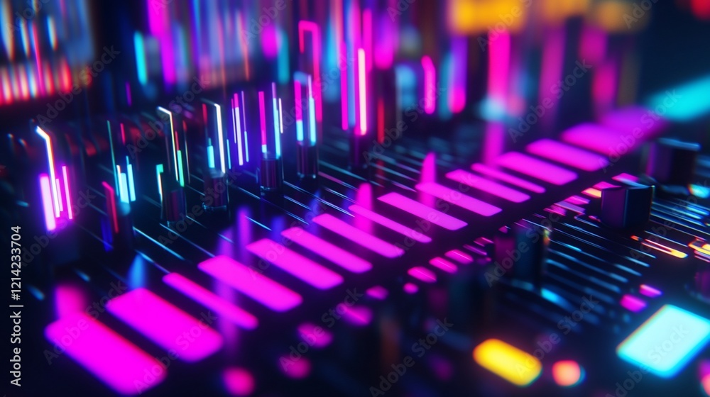 Fototapeta premium Abstract Futuristic Neon Circuit Board with Vibrant Lights and Geometric Shapes