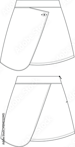 zippered asymmetric hem mini short a line skirt template technical drawing flat sketch cad mockup fashion woman design style model 
