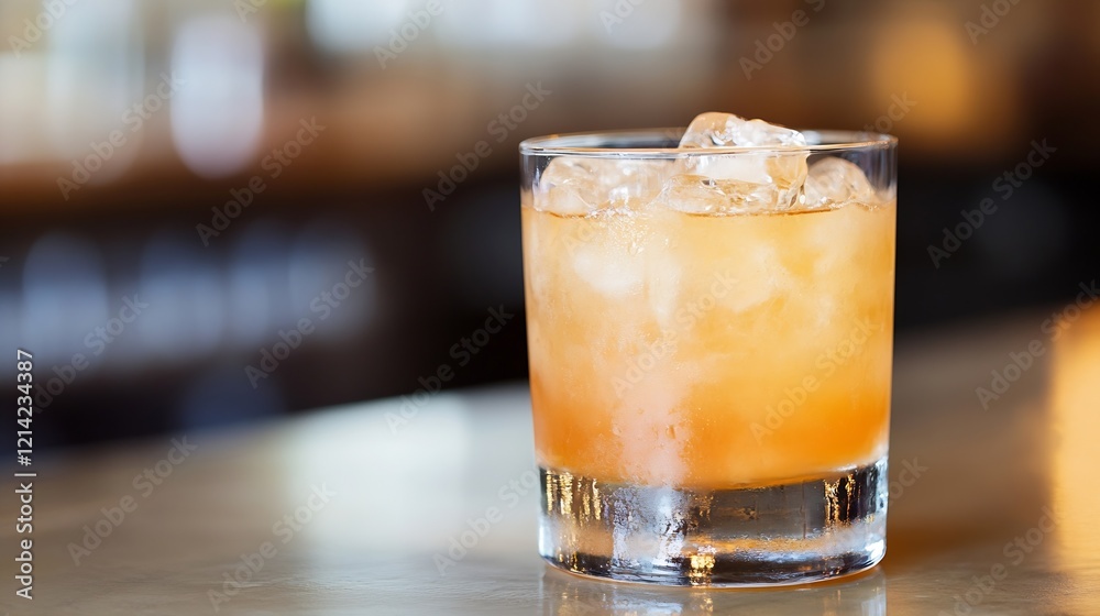 Classic Whiskey Cocktail on the Rocks in a Dimly Lit Bar Setting : Generative AI Classic Whiskey Cocktail on the Rocks in a Dimly Lit Bar Setting : Generative AI