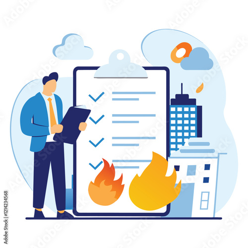 Businessman Reviews Fire Safety Checklist for Office Building