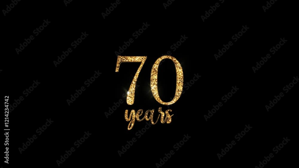 Happy 70th birthday with alpha channel, golden greeting, seventy years Happy 70th birthday with alpha channel, golden greeting, seventy years