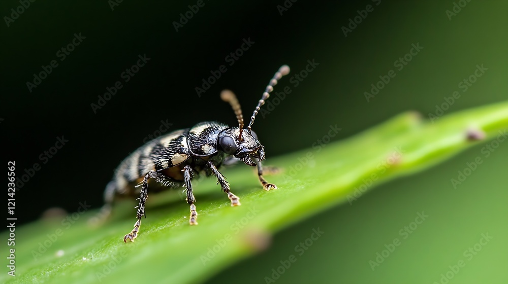 Macro Photography of Small Beetle on Leaf with Detailed Texture and Pattern : Generative AI Macro Photography of Small Beetle on Leaf with Detailed Texture and Pattern : Generative AI