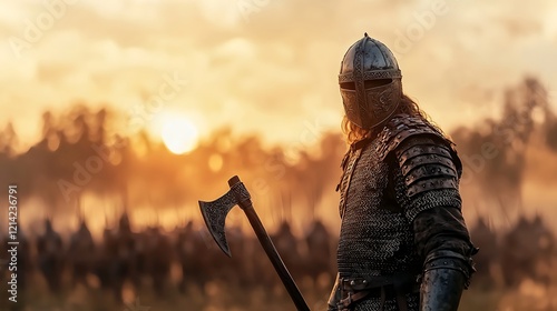 Viking warrior sunset battle field army