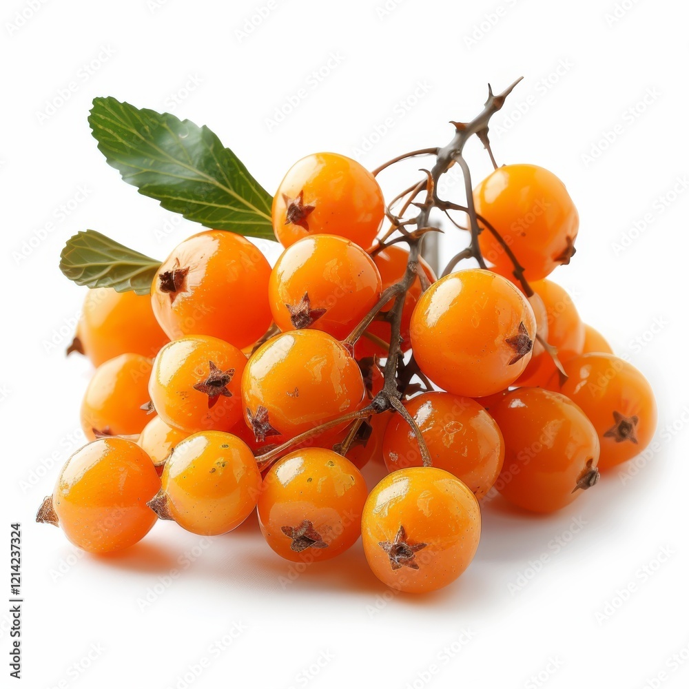 Vibrant Orange Berries with Green Leaves on a Bright Background Vibrant Orange Berries with Green Leaves on a Bright Background