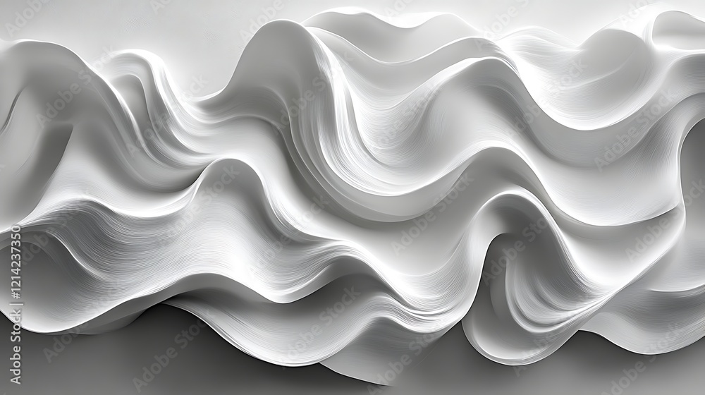 Fototapeta premium Abstract white wave pattern, flowing, smooth curves, 3D render.