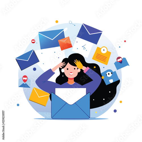 Overwhelmed Woman with a Pile of Emails