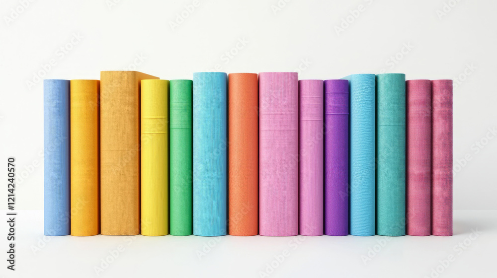 Colorful books stacked in rows on a white background Colorful books stacked in rows on a white background