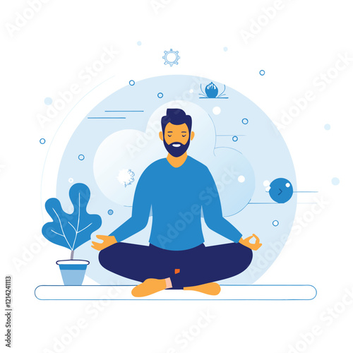 Man in Meditation Posture, Promoting Mindfulness and Well being