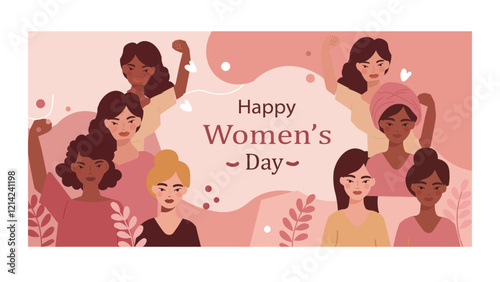 Empowering Women's Day Greeting with Diverse Women in Pink Tones