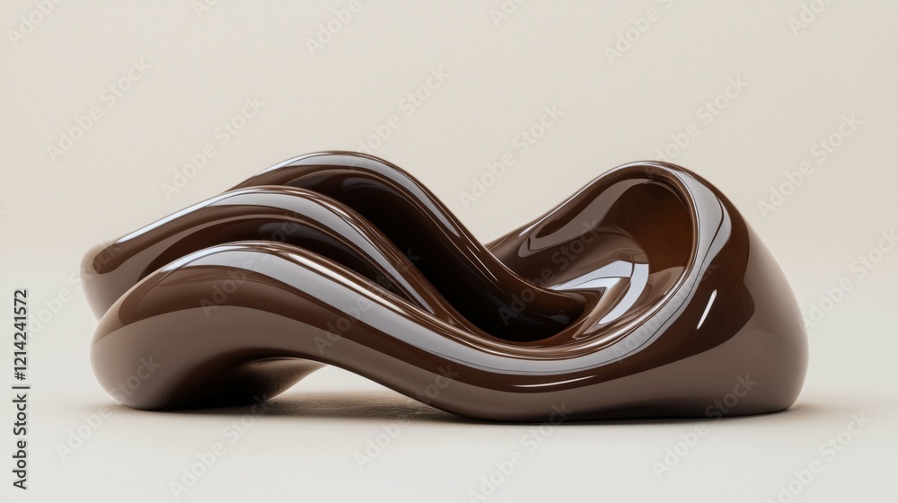 Abstract chocolate wave sculpture with glossy finish on neutral backdrop, Generated AI Abstract chocolate wave sculpture with glossy finish on neutral backdrop, Generated AI