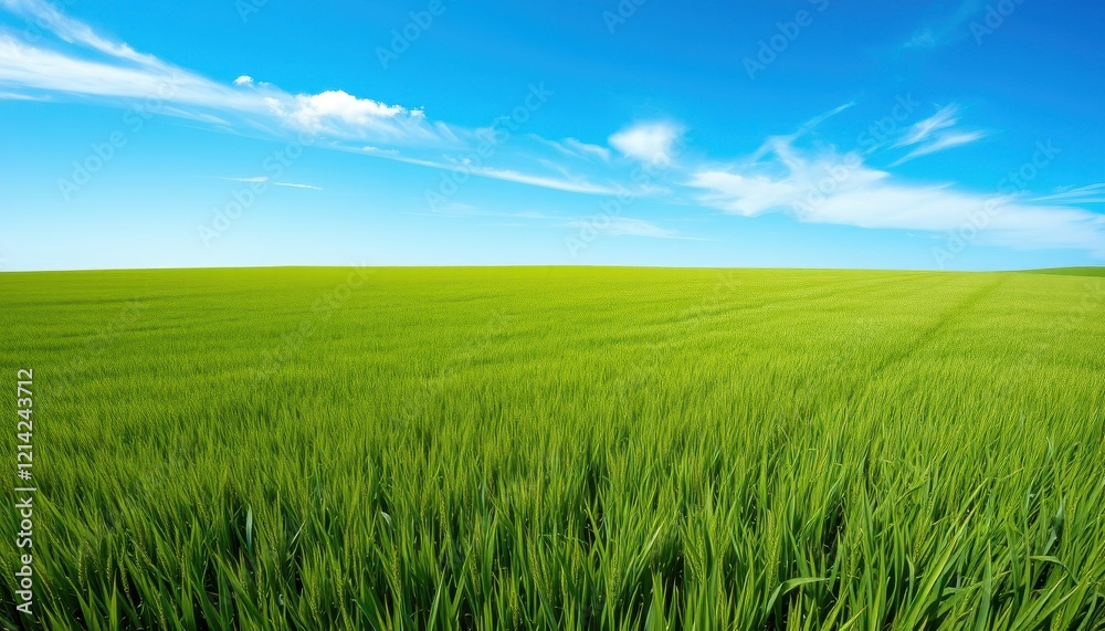 Lush Green Field Under a Blue Sky with White Clouds Lush Green Field Under a Blue Sky with White Clouds