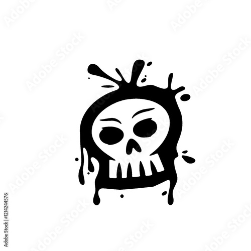 Unique black and white skull illustration, perfect for edgy designs, tattoos, or merchandise branding.