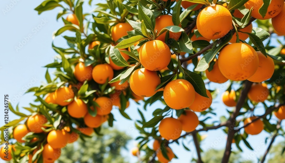 Ripe Oranges Hanging Abundantly On A Tree Branch Ripe Oranges Hanging Abundantly On A Tree Branch