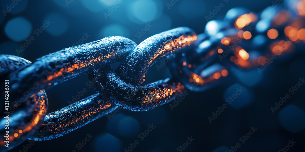 Close-Up View of Strong Steel Chains with Glimmering Texture Against a Soft Blue Background Highlighting Industrial Strength and Resilience Close-Up View of Strong Steel Chains with Glimmering Texture Against a Soft Blue Background Highlighting Industrial Strength and Resilience