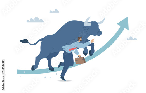 Stock prices in the market are rising rapidly in a bull market, Bullish trading, Forex stock charts, Rising charts, Profits, Growth, Investors are running fast in a bull market, Flat vector design.