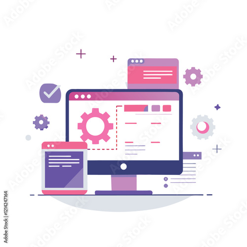 Modern digital system design concept, with computer and tablet illustration