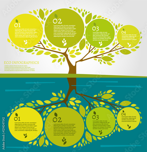 Beautiful bio infographics with tree and water reflection.