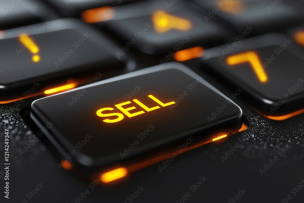 Glowing 'SELL' Key on Dark Keyboard, E-commerce Concept, Generated AI Glowing 'SELL' Key on Dark Keyboard, E-commerce Concept, Generated AI