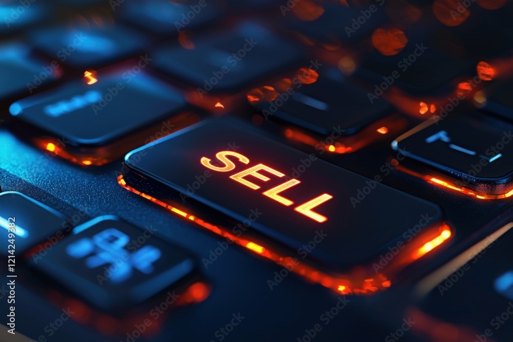 Illuminated Sell Key on Keyboard Close-up Digital Commerce Concept Generated AI Illuminated Sell Key on Keyboard Close-up Digital Commerce Concept Generated AI