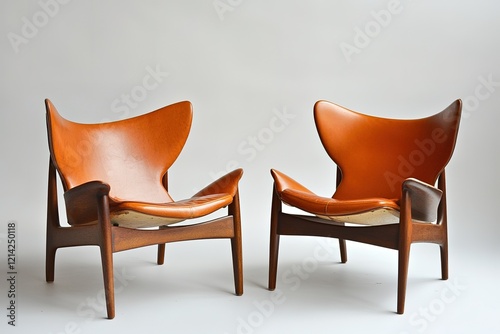 classic scandinavian mid century modern wood and leather chairs