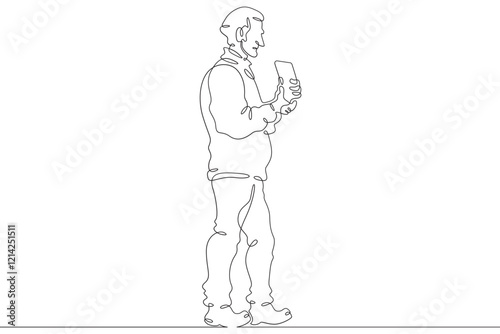 Wallpaper Mural Continuous one line drawing old man with smartphone. Elderly man with tablet. Pensioner uses gadget. One continuous line isolated minimal illustration.Not AI. Torontodigital.ca