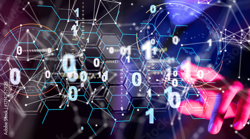 Neural network 3D illustration. Big data and cybersecurity